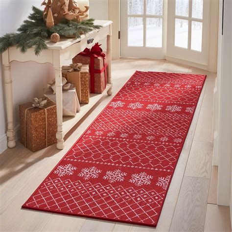 Jinchan Christmas Runner Rug X Red Hallway Rug Xmas Snowflake Runner