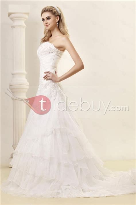 Gorgeous A Line Strapless Chapel Train Tiered Dasha S Wedding Dress