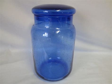 Beautiful Mid Century Blown Glass Apothecary Blue Glass Lidded Jar