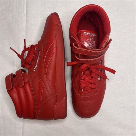 Red Reebok Midtops With Classic Velcro Straps In Depop