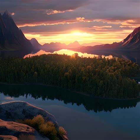 Un Paisaje Con Un Lago Y Monta As Al Fondo Foto Premium