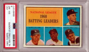 1961 Topps Nl Batting Leaders Card 41 Psa Graded 6 Ex Mt Willie