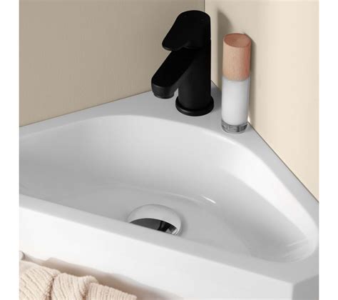 Ensemble Meuble Lave Mains D Angle Blanc Skino Avec Robinet Noir