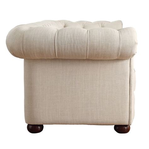 Knightsbridge Beige Linen Tufted Scroll Arm Chesterfield Loveseat By