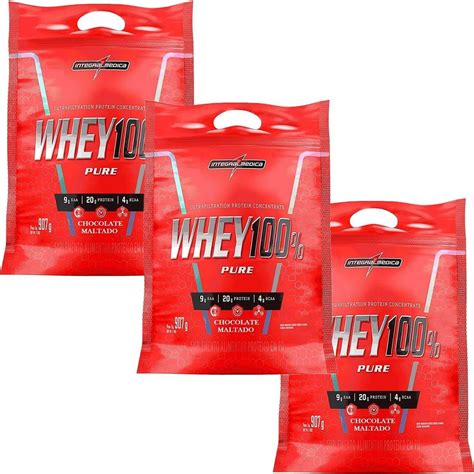 Kit 3x Whey 100 Pure 907g Refil Chocolate Maltado Integralmédica