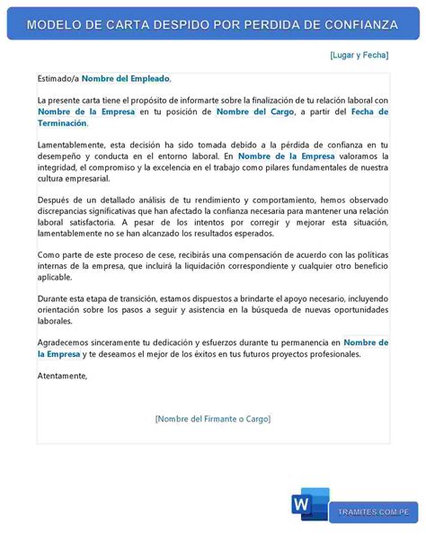 Modelo De Carta De Despido Por Falta De Confianza WORD