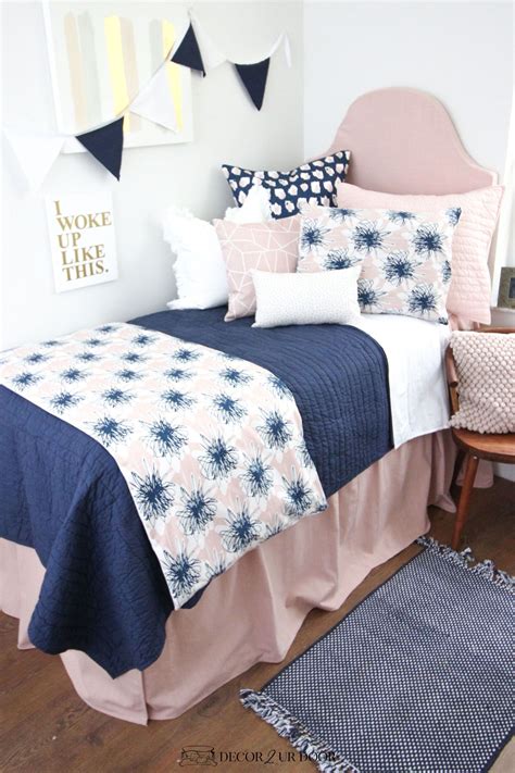 Blush Pink Dorm Room Ideas And Inspiration Navy Dorm Bedding Floral