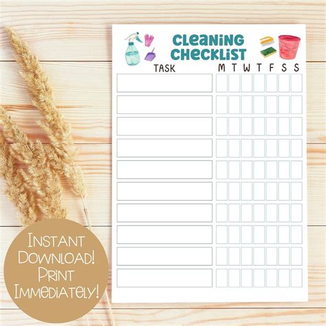 Printable Weekly Cleaning Chart Printable Weekly House Cleaning Chart