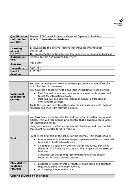 Assignment 2 Help Sheet Qualification Pearson Btec Level 3 National Extended Diploma In