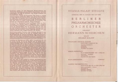 Programmheft Zum Konzert Am Sonntag Den 30 Januar 1949 Berliner