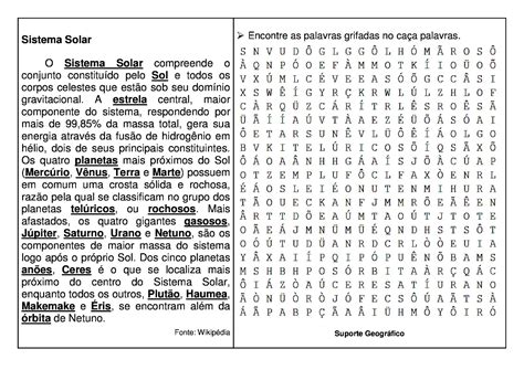 Caça Palavras Do Sistema Solar REVOEDUCA