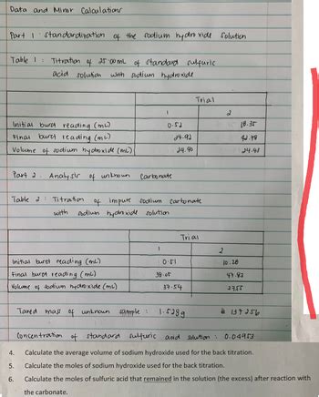 Answered Data And Minor Calculations Part I Bartleby