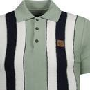 Trojan Retro Mod Dobby Knit Stripe Polo In Sage