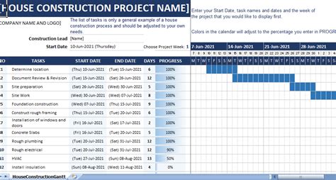 House Construction Gantt Chart - Excel templates