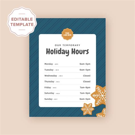 Holiday Hours Store Sign Canva Template