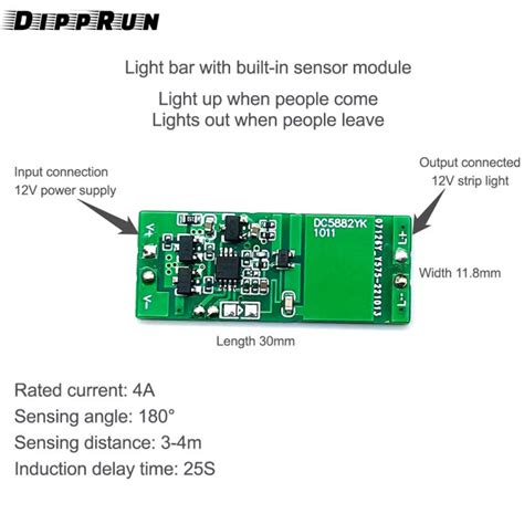 DIPPRUN DC 12V PIR Sensor LED Motion Sensor Switch Body Infrared