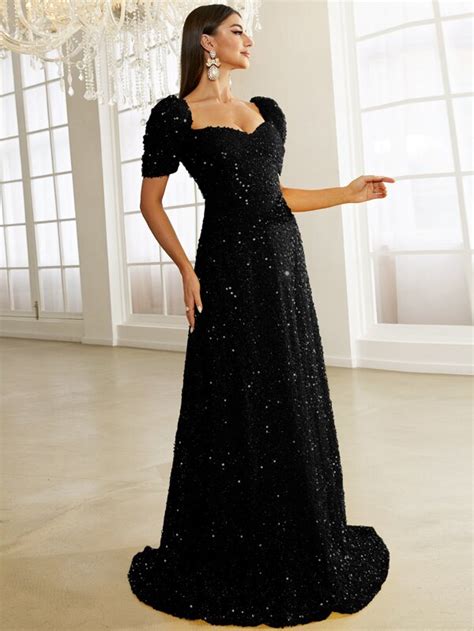 Missord Sweetheart Neck Puff Sleeve Sequin Formal Dress Shein Uk