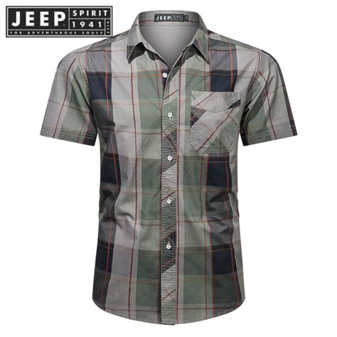 Jeep Spirit 1941 Estd เสื้อแจ็กเก็ตเสื้อเชิ้ตลายตารางของผู้ชายเสื้อผ้าฝ้ายบริสุทธิ์ลำลองชุดทำงาน