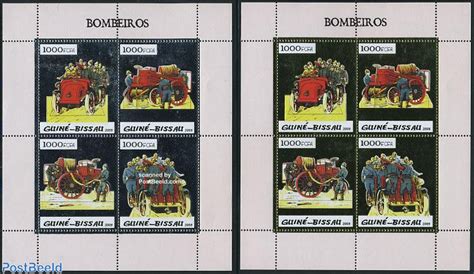 Timbre 2005 Guinea Bissau Fire Brigade Gold Silver 8v 2 M S 2005