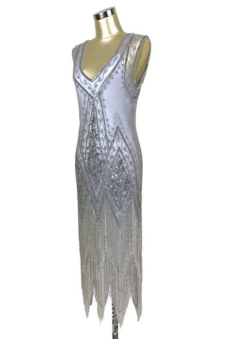 1920s Vintage Flapper Beaded Fringe Gatsby Gown The Icon Silver
