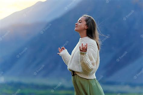 Premium Photo Serene Peaceful Tranquil Woman With Hands In Lotus Pose