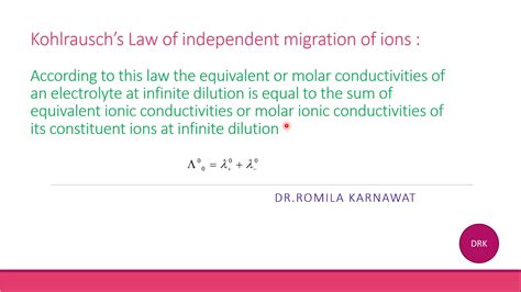 Electrochemistry L Kohlrausch S Law Of Independent Migration Of Ions