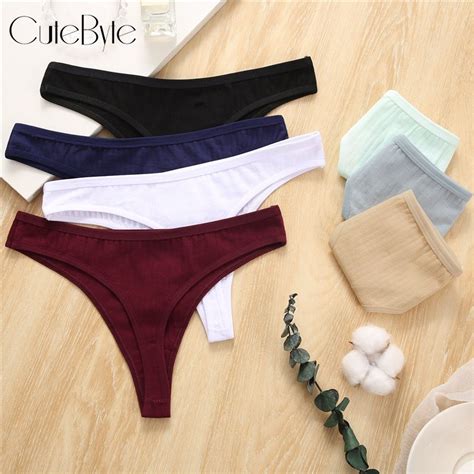 Cute Byte Cotton G String Women Lingerie S XL Thong 7 Solid Color Femme