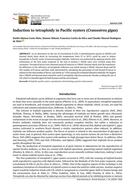 PDF Induction To Tetraploidy In Pacific Oysters Crassostrea Gigas