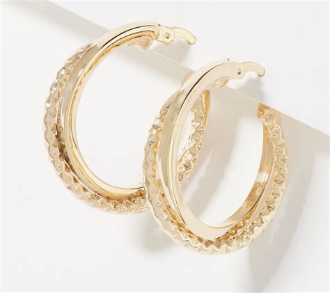 Diamond Cut Polished Twisted Hoop Earrings Real K Yellow Gold