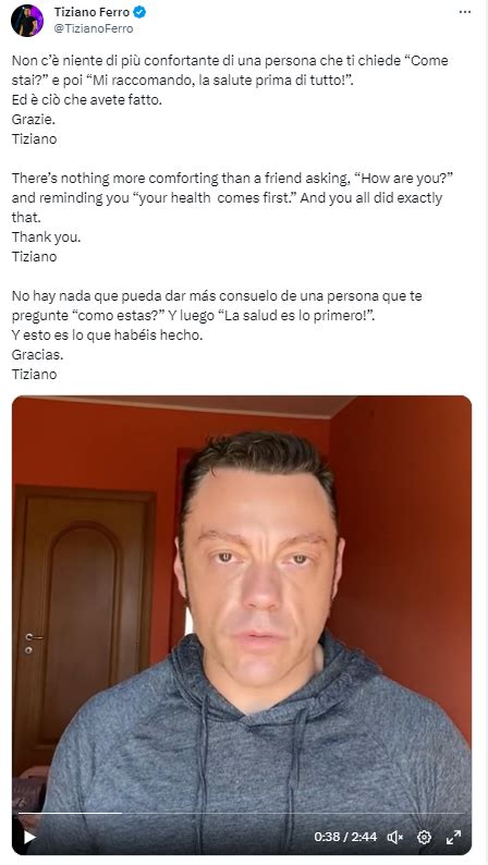 Tiziano Ferro Ringrazia I Fan Non Sono In Ansia Non Ho Paura Tg La