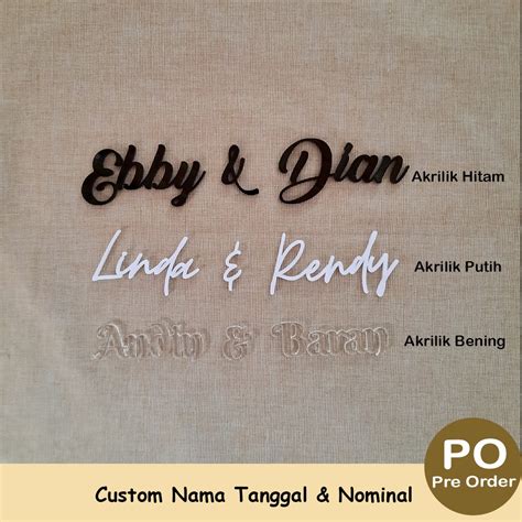 Jual CUSTOM Nama Tanggal Nominal Text Cutting Akrilik Hitam Putih