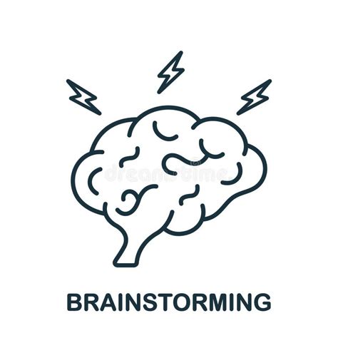 Brainstorm Line Icon Human Brain With Lightning Linear Pictogram