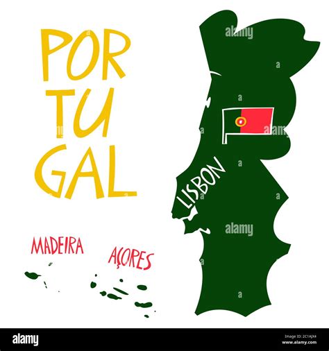 Vector Hand Drawn Stylized Map Of Portugal Travel Illustration Of