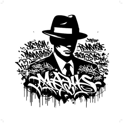 Mafia Gangster Silueta Gente En El Graffiti Etiqueta Hip Hop Arte