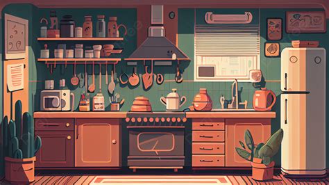 Kitchen Cartoon Illustration Background, Kitchen, Cartoon, Kitchen ...