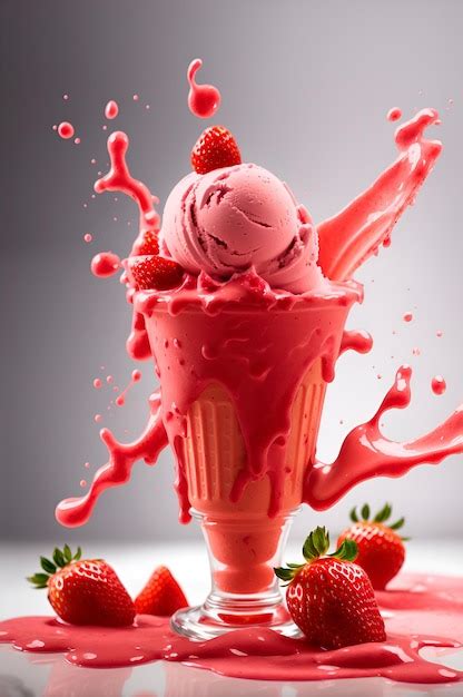 Premium Ai Image Strawberry Ice Cream With Strawberry Splash