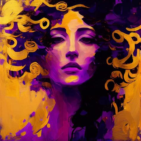 Golden Tresses Oil Painting Art Print Of A Purple Woman Purple Painting Purple Art