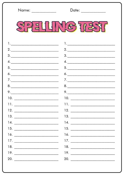 Spelling Test Sheet Printable Printable Forms Free Online