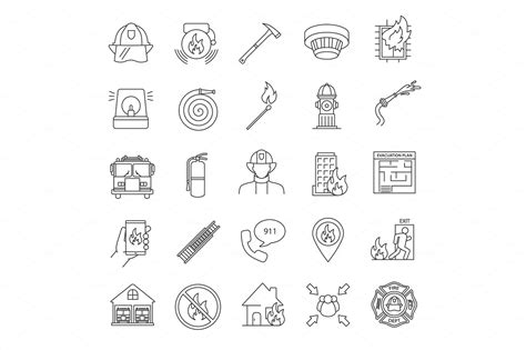 Firefighting Linear Icons Set Outline Icons Creative Market