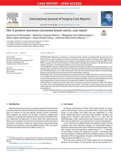 Pdf Her 2 Positive Mucinous Carcinoma Breast Cancer Case Report