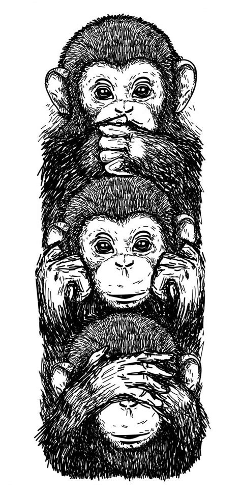 Premium Vector Tattoo Art Sketch Monkeys Ears Closed Eyes Closed