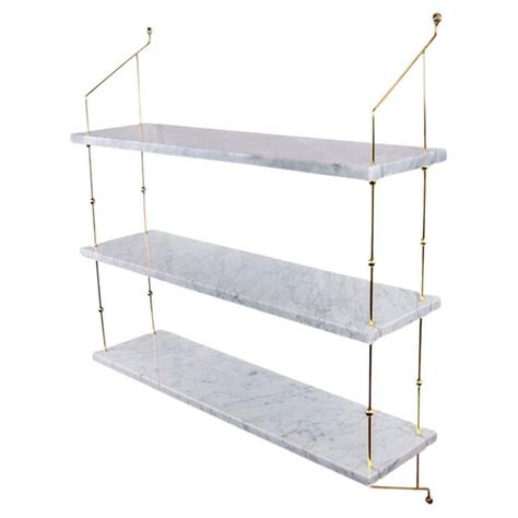 French Midcentury Iron Bakers Rack With Brass Accents And White Marble Shelves For Sale At 1stdibs