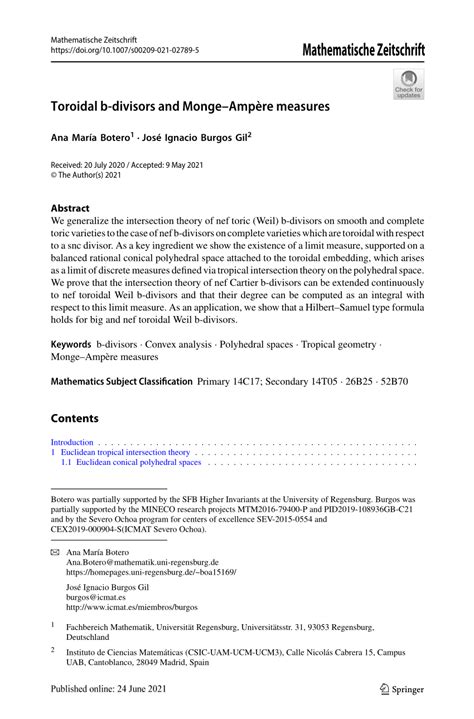 Pdf Toroidal B Divisors And Mongeamp Re Measures