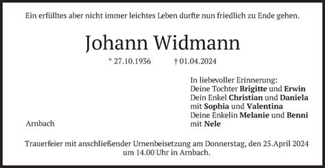 Traueranzeigen Von Johann Widmann Trauer Merkur De