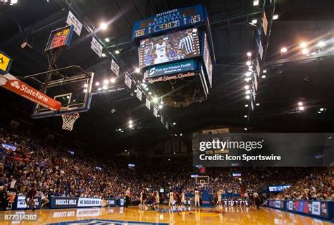 Courtside view inside of Allen Fieldhouse during the game between the ...