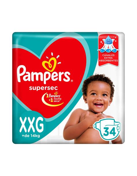 Pampers Supersec Pañales Desechables Xxg 34 Unidades En Farmacias Y