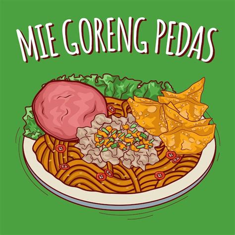 Premium Vector Mie Goreng Pedas Illustration Indonesian Food With