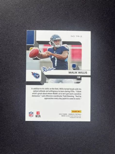 TABLEAU À CARREAUX Malik Willis 2022 Panini Donruss The Rookies feuille