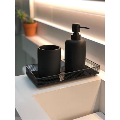 Kit Banheiro Lavabo Organizador Dispenser Sabonete Porta Escova