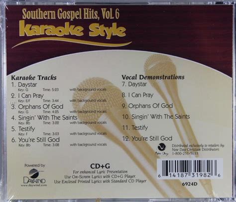 Southern Gospel Hits Volume 6 Christian Karaoke Style New Cd G Daywind 6 Songs Ebay